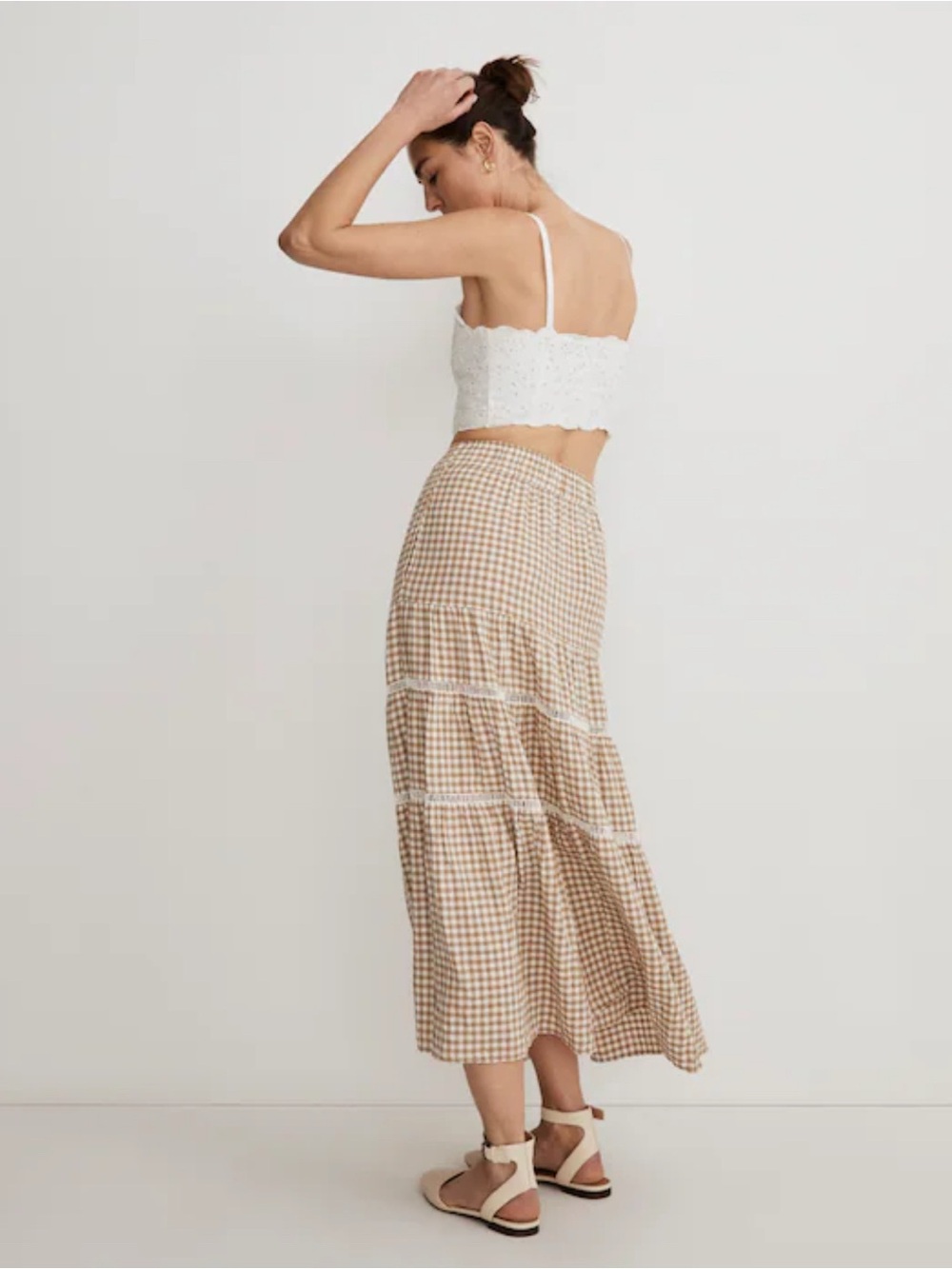 Madewell Linen-Blend Eyelet-Trim Tiered Maxi Skirt Sz Small - Picture 6 of 7